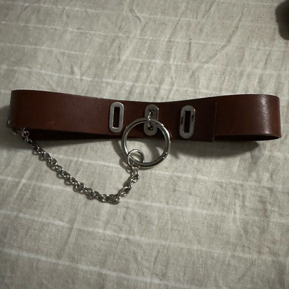 Ottod’Ame Accessories - Brown Leather Belt with Silver Chain